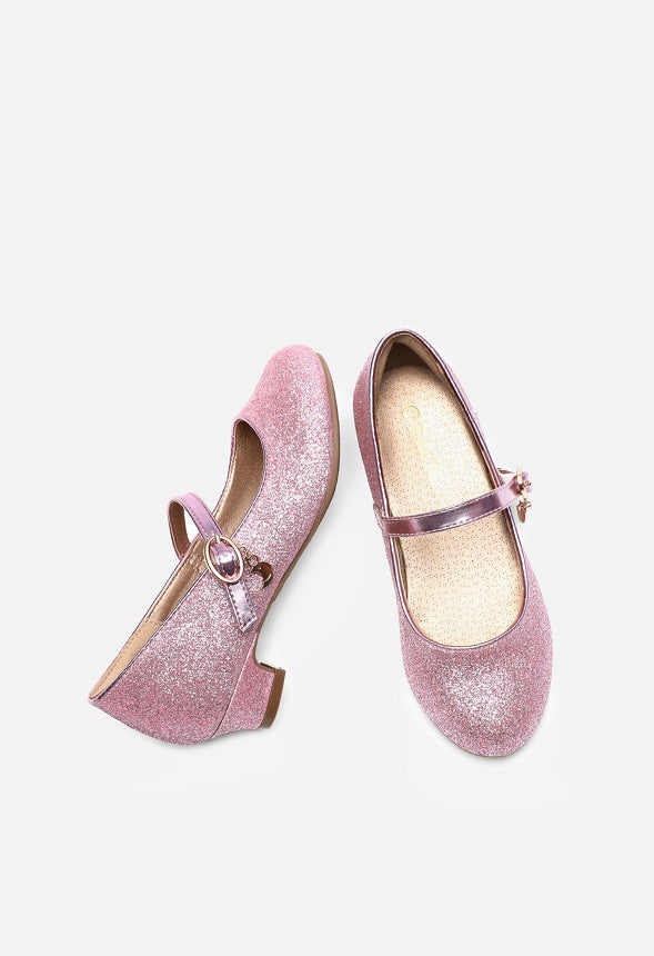 Glitter Strap Low Heel Pink