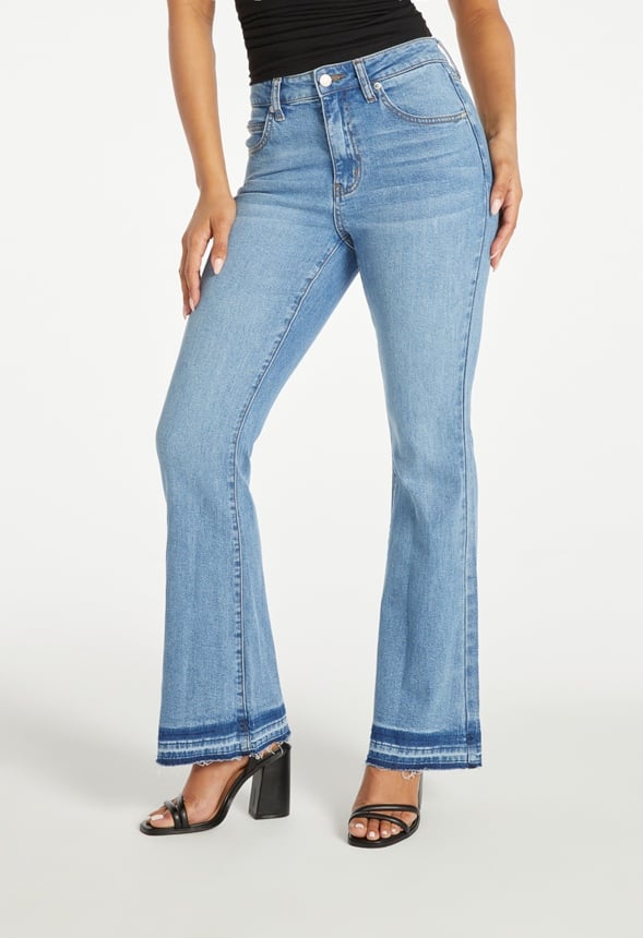 Mid Rise Flare Denim Jeans Blue Wash