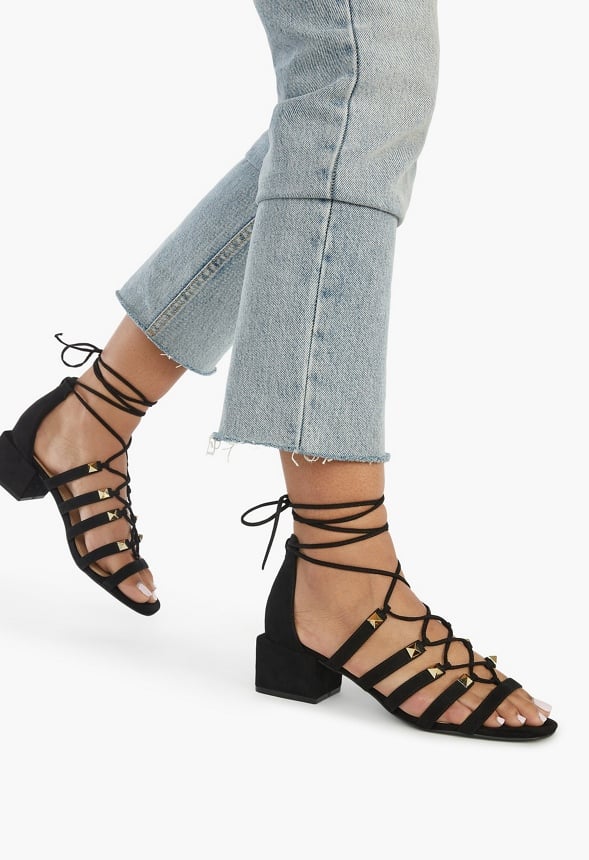 Aurora Studded Heeled Sandal Black Caviar