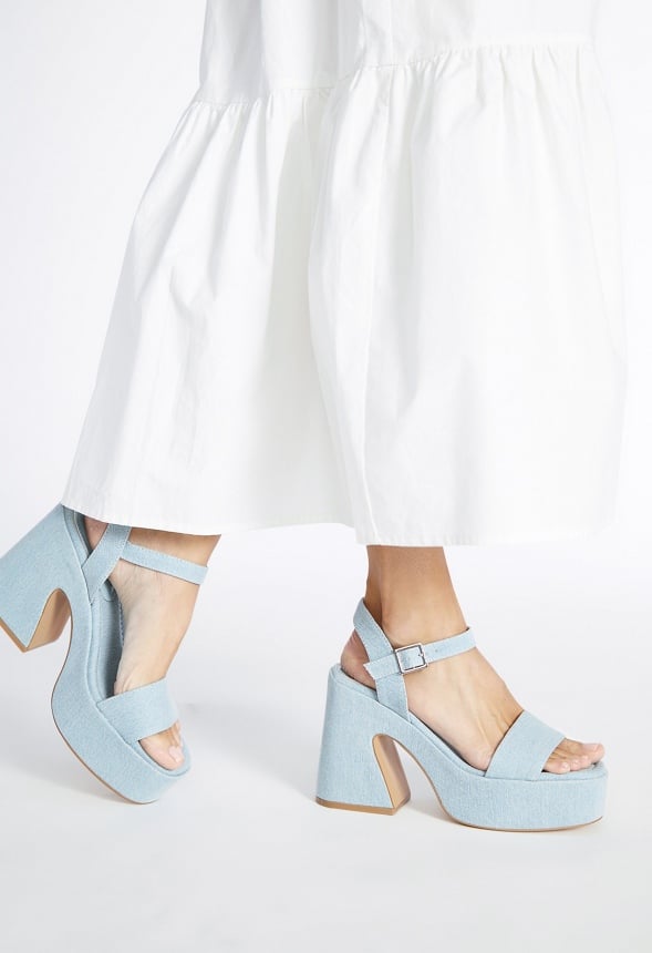Carole Platform Heeled Sandal Light Denim