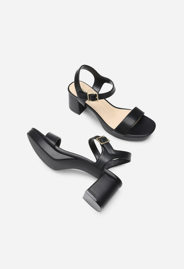 Chunky Block Heeled Sandals Black