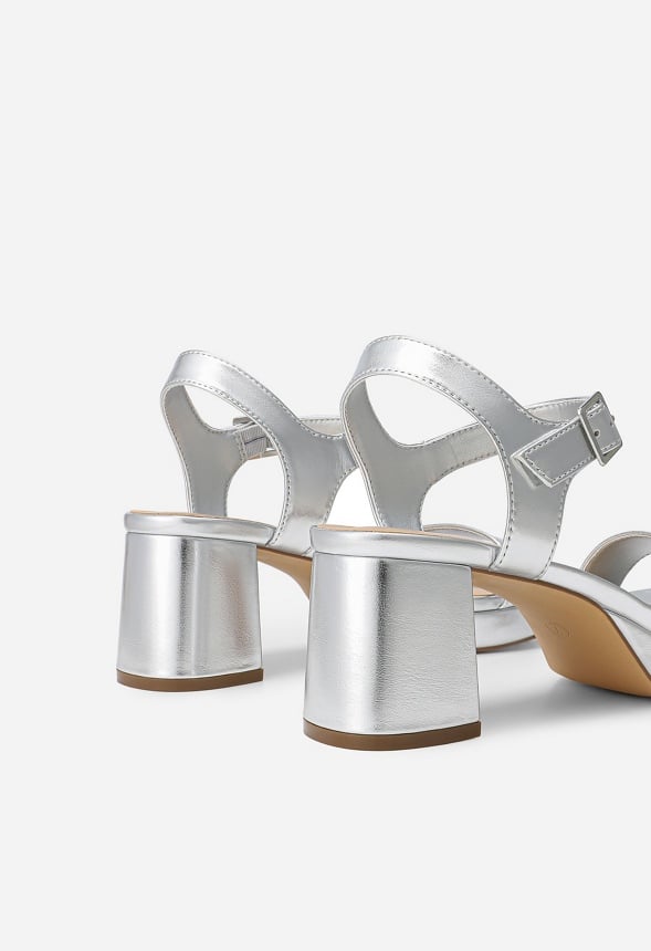 Chunky Block Heeled Sandals Silver