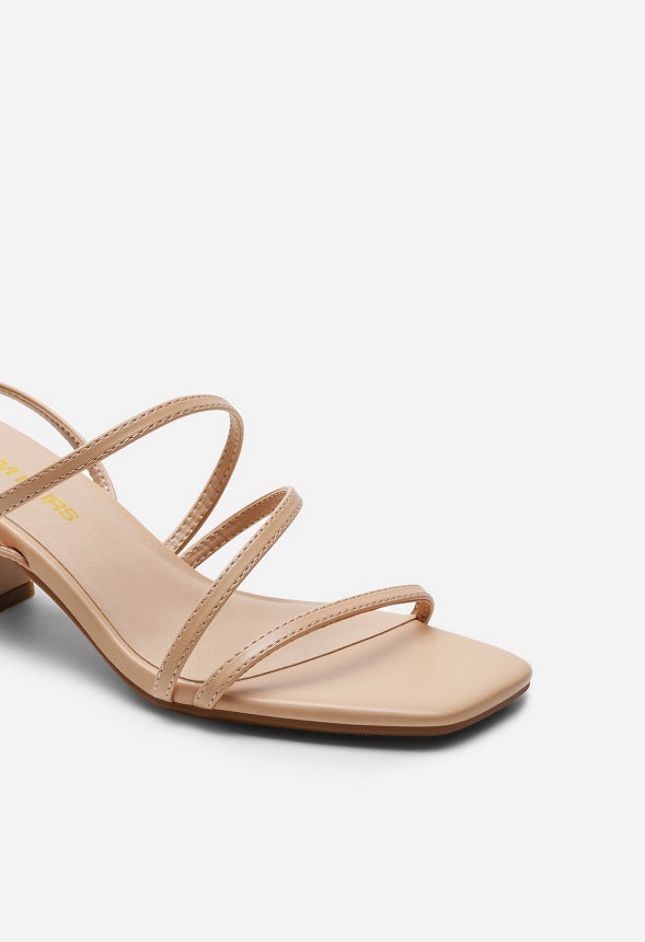 Low Heel Strap Open Toe Sandal Nude