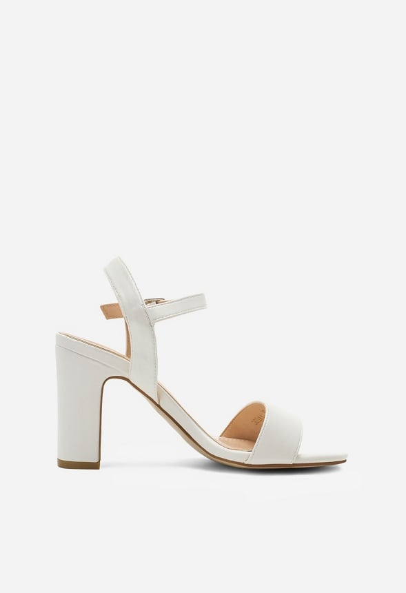 Open Toe Chunky Heeled Sandal White