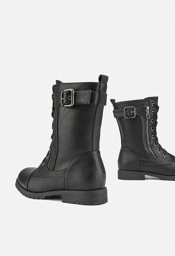 Lace Up Flat Combat Boot Black