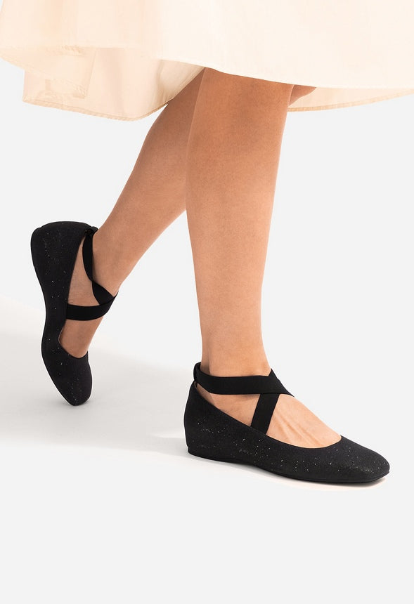 Cross Over Ballet Flat  Black