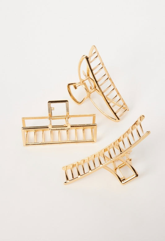 3 Pack Metal Hair Claw Set Gold