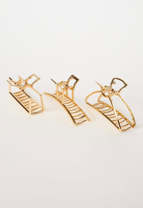 3 Pack Metal Hair Claw Set Gold