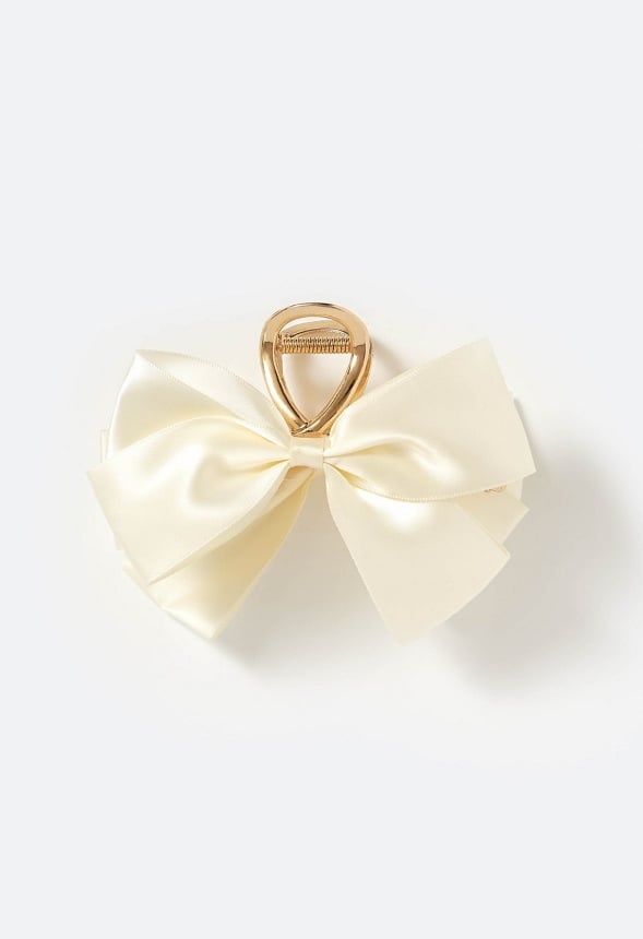 Rei Satin Fabric Bow On Metal Hair Claw Cream/ Gold