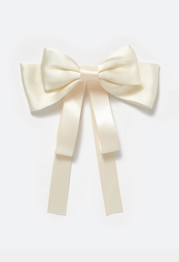 Lynn Double Satin And Ribbon Bow Barrette White/ Gold