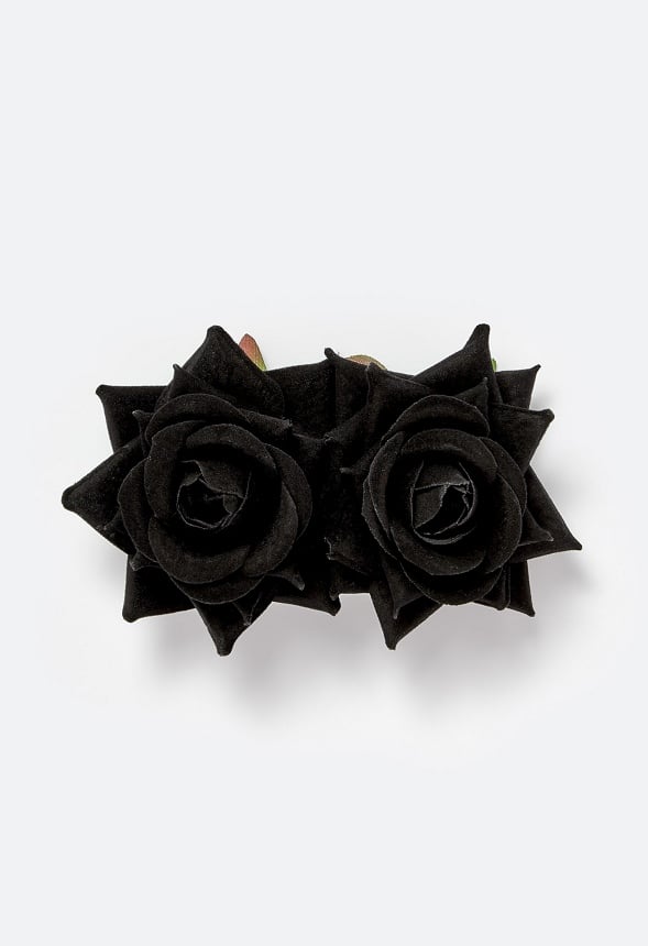 Fara Double Rose On Barette Hair Clip Black