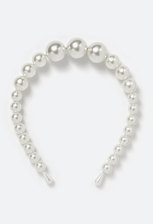 Ines Graduated Pearl Alice Band Cream