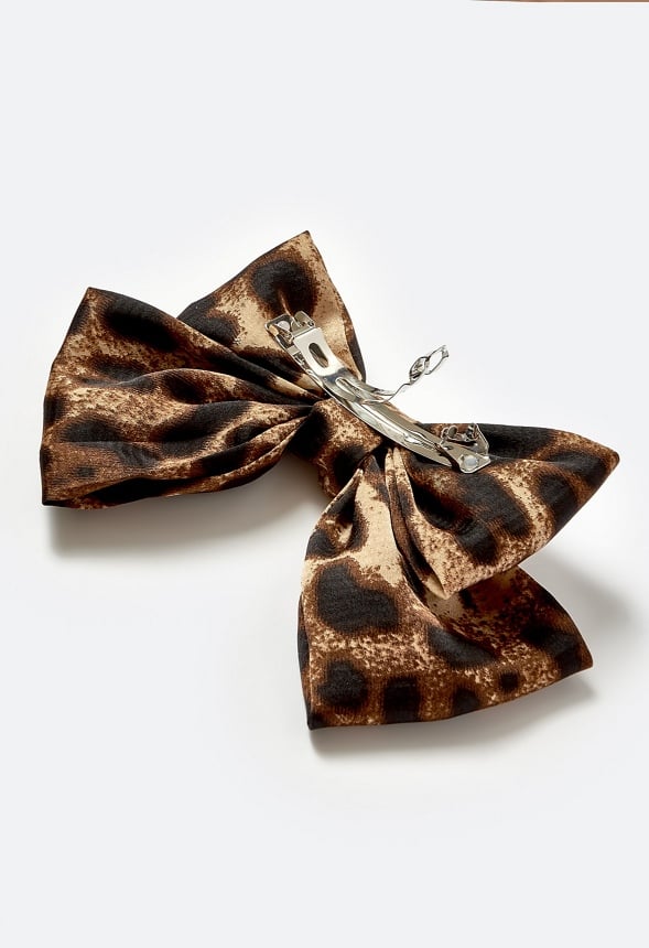 Orla Animal Print Satin Bow On Barette Hair Clip Brown/ Black