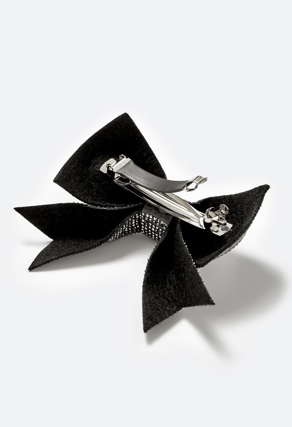 Freya Glass Rhinestone Embellished Bow Hair Clip Black