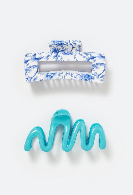 2-Pack Blair Blue Mix Wave And Rectangle Hair Claws Blue Mix