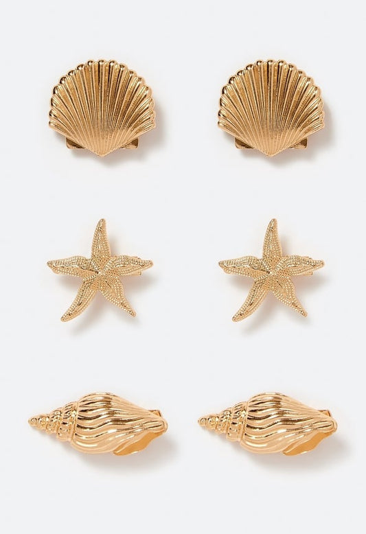 2-Pack Dori Shell And Starfish Metal Hair Slides Gold