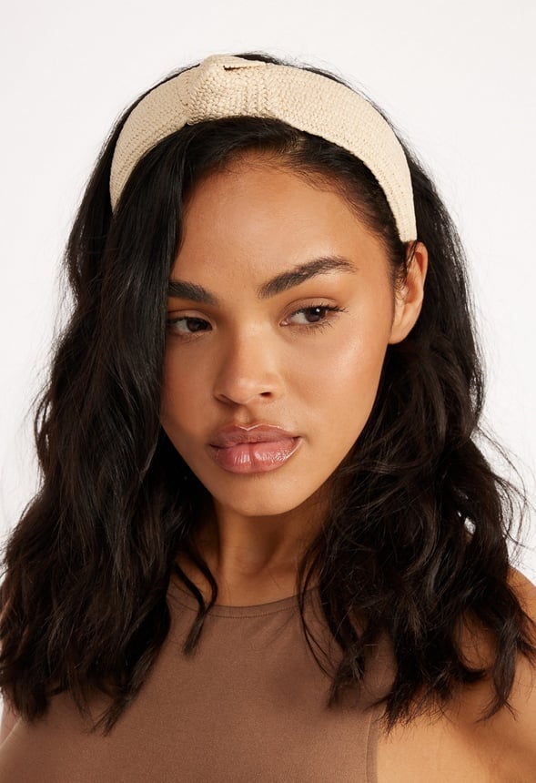 Heidi Woven Raffia Alice Band With Knot Cream