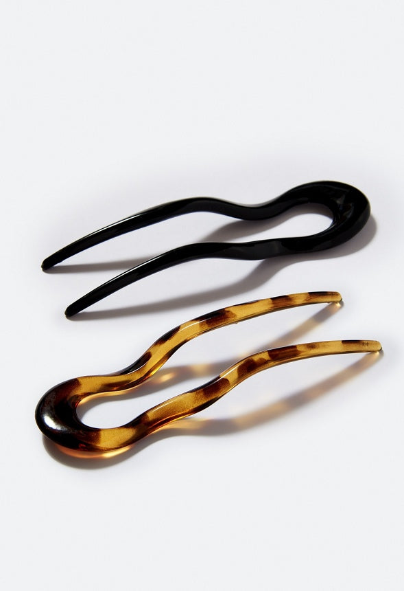 2-Pack Bay Resin Hair Pins Black/ Tortoise/