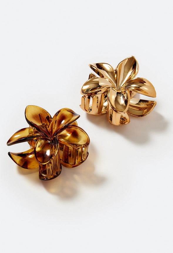 2-Pack Lana Flower Hair Claws Tortoise/ Gold