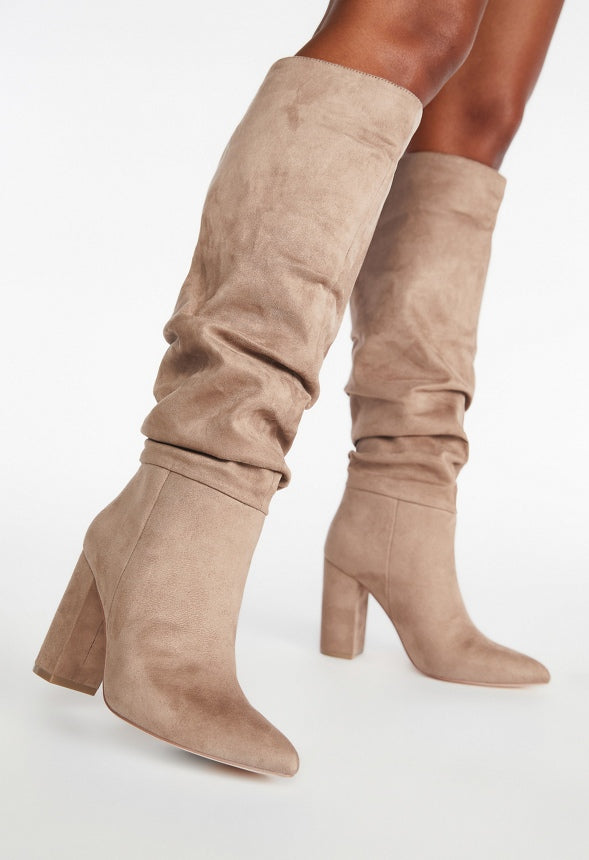 Rosamund Slouch Heeled Boot Taupe