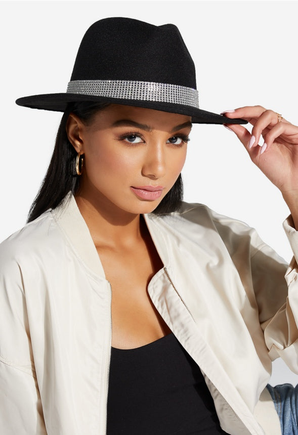 Rhinestone Felt Hat Black