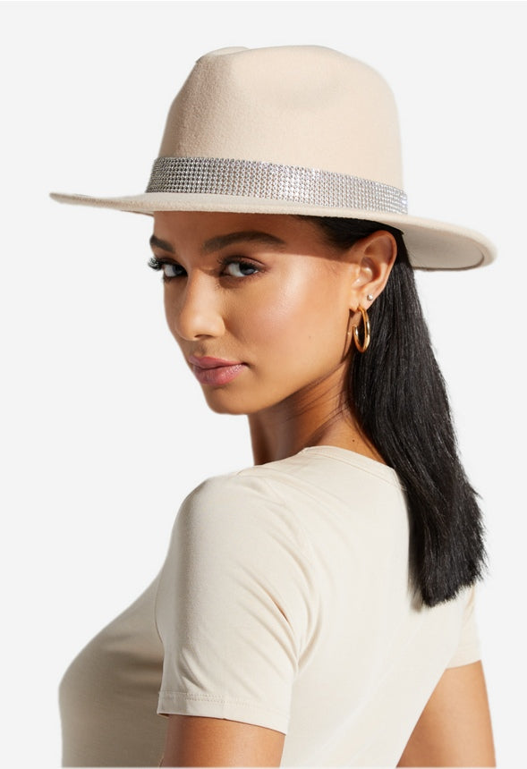 Rhinestone Felt Hat Sand