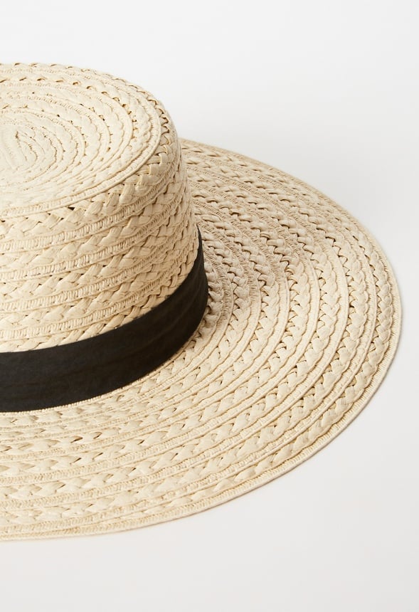Two-Tone Boater Hat Natural/ Black