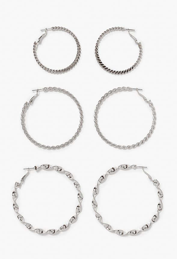 Zoey Triple Textured Hoop Pack Silver