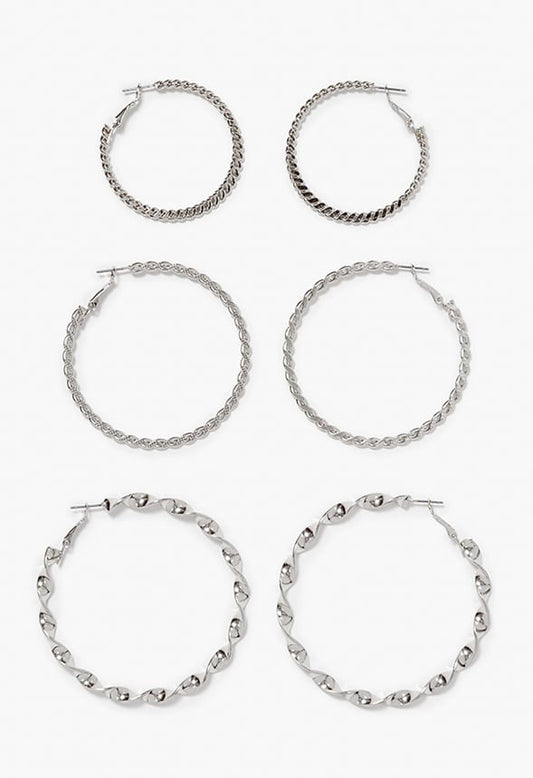 Zoey Triple Textured Hoop Pack Silver