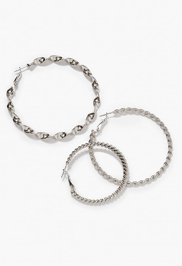 Zoey Triple Textured Hoop Pack Silver