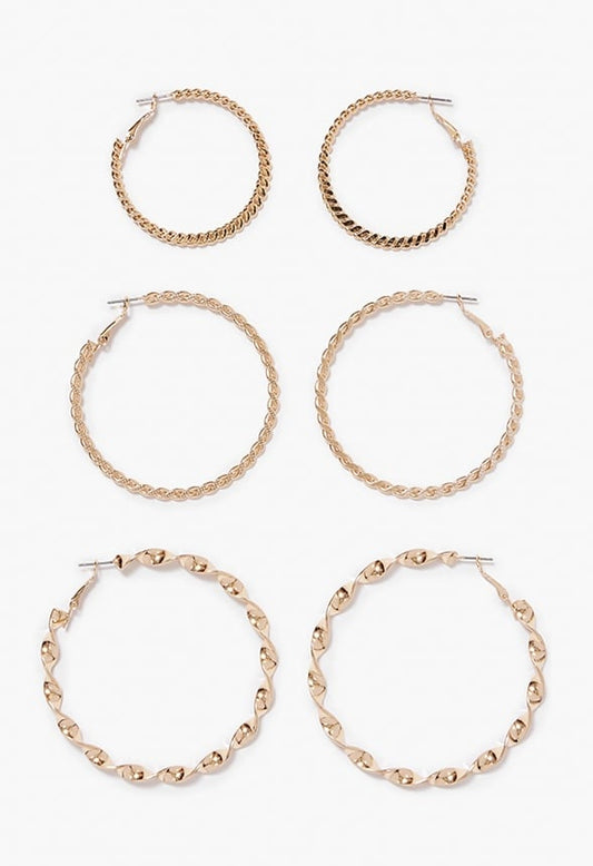 Zoey Triple Textured Hoop Pack Gold