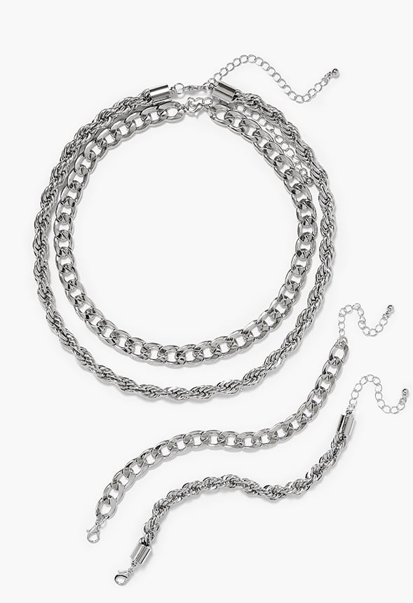Jada Statement Chain Necklace And Bracelet Set Silver
