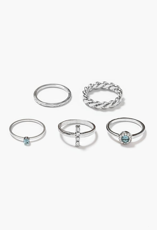 Lena Fine Mixed Ring Stack With Semi Precious Stone Turquoise/ Silver