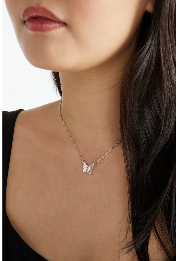 Rosa 3D Butterfly Stud And Pendant Necklace Set Silver