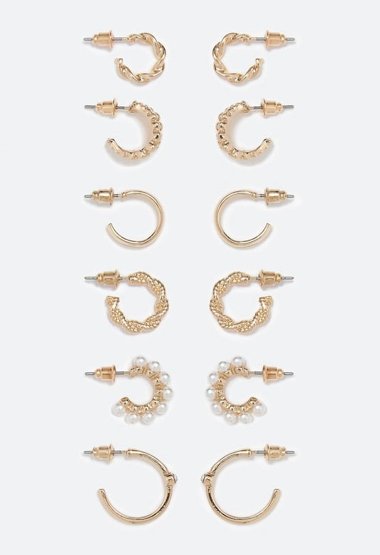 Keyla 6-Pair Mixed Metal Design And Pearl Set Mini Pearl/ Gold
