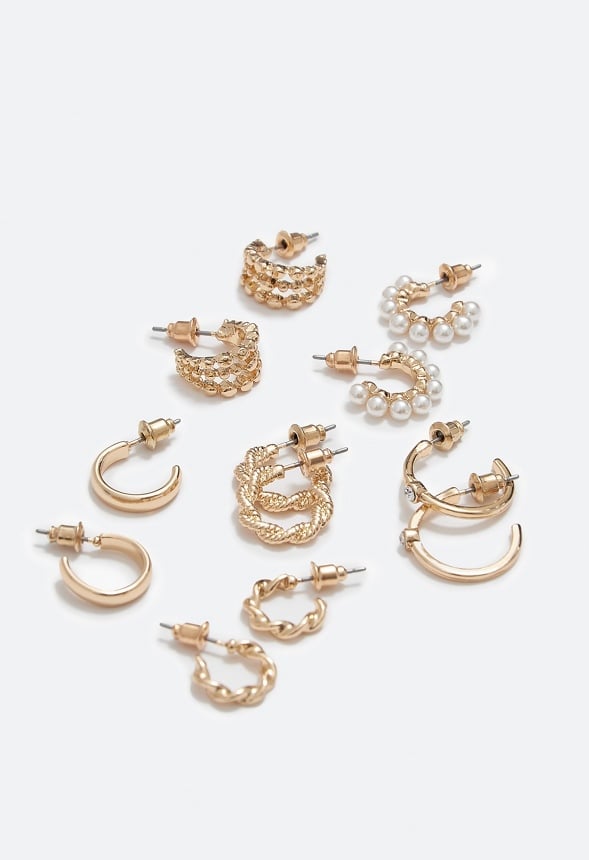 Keyla 6-Pair Mixed Metal Design And Pearl Set Mini Pearl/ Gold