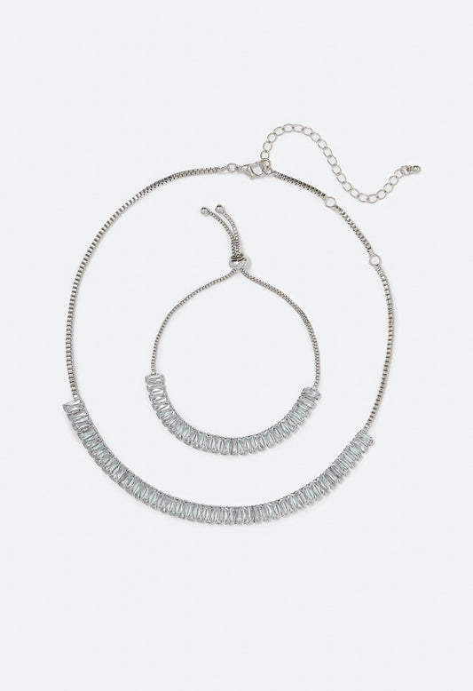 Lauryn Baguette Jewelry Set Clear/ Silver