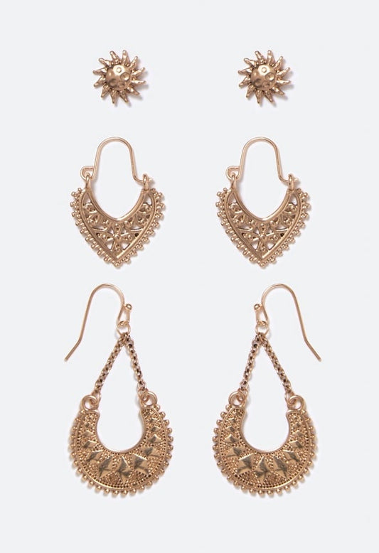 Noor Boho Stud and Drop Multipack Light Antique Gold