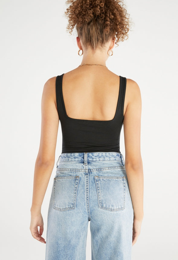 Square Neck Sleeveless Bodysuit Black Caviar