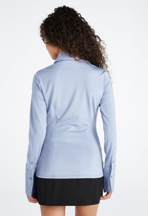 Fitted Knit Button Down Shirt Angel Falls