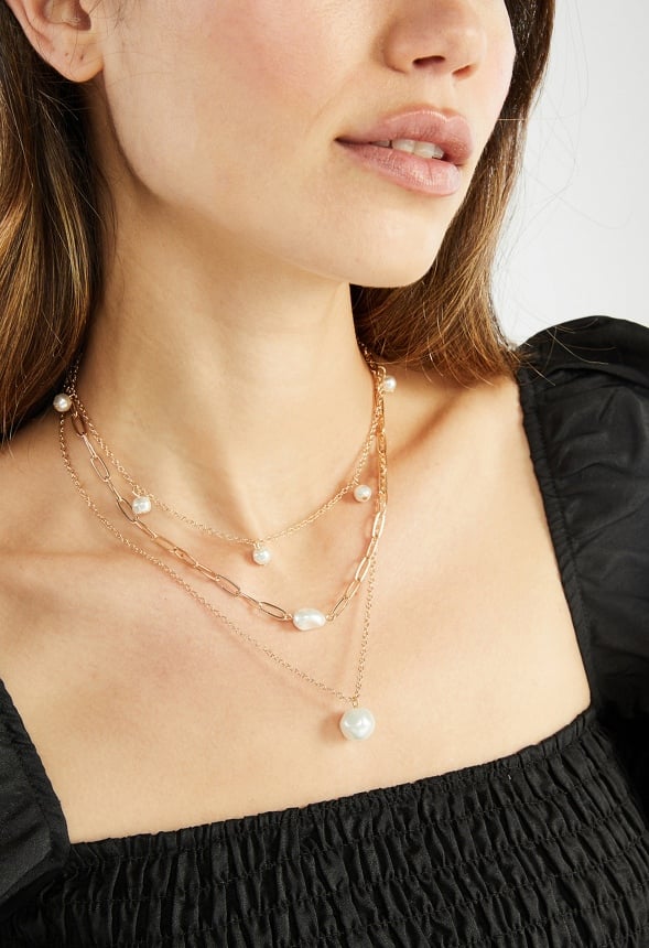 Frida Irregular Pearl Layer Necklace Pearl/ Gold