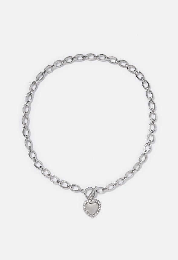 Alaina Puff Heart Chain Necklace Silver