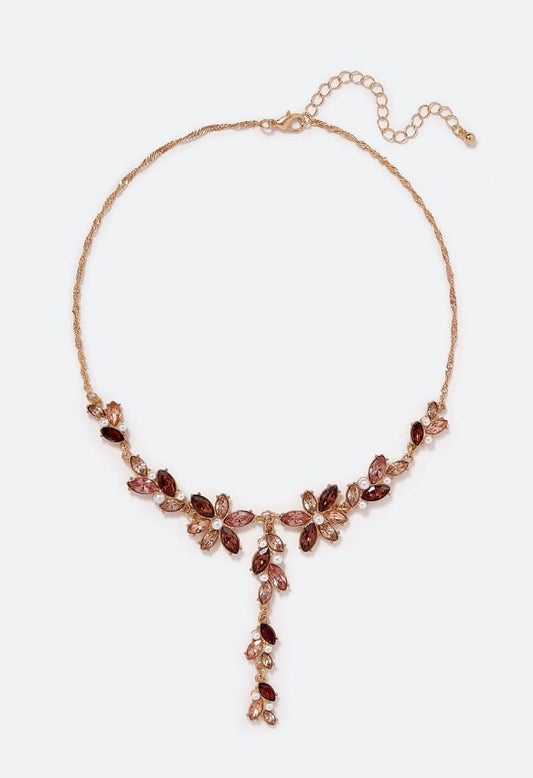 Zariah Tonal Navette Necklace Peach/ Blush/ Burgundy