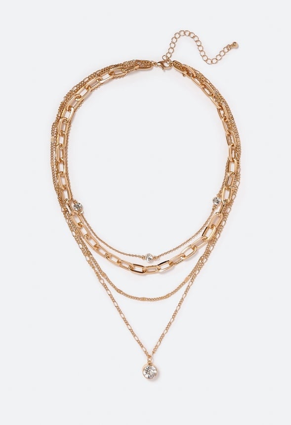 Annie Layer Chain Necklace With Glass Pendant Crystal/ Gold