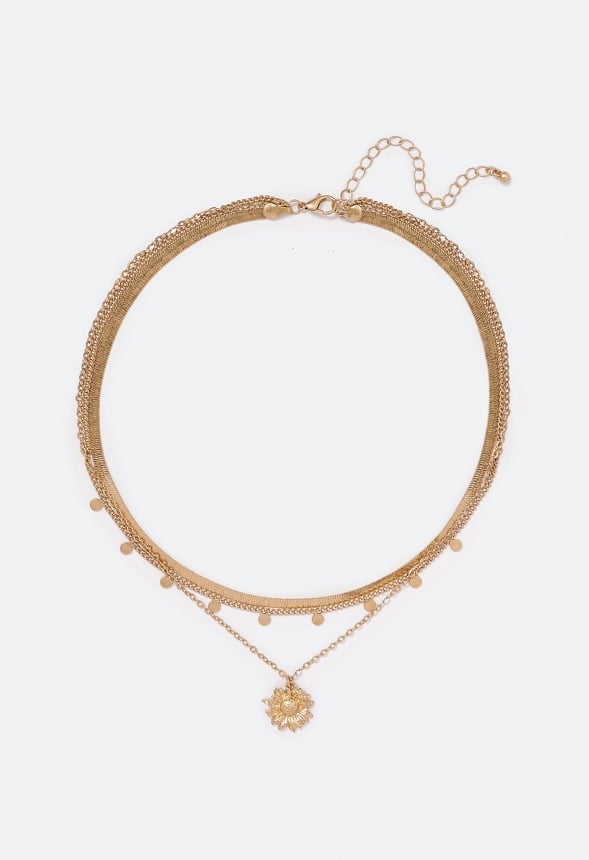 Emilia Sunflower Multirow Necklace Crystal/ Gold