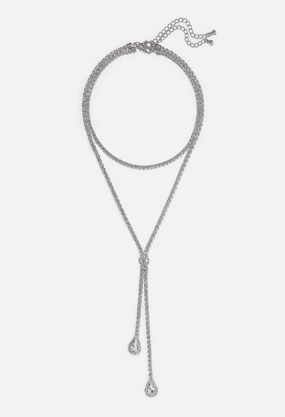 Selah Glass Cupchain & Teardrop Layer Necklace Silver