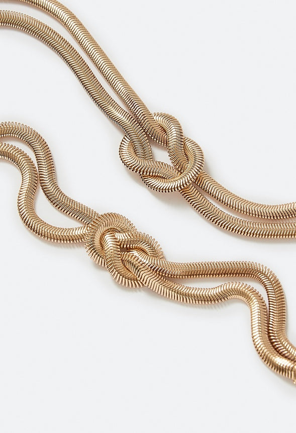 Margo Snake Chain Knot Necklace and Bracelet Set  Gold