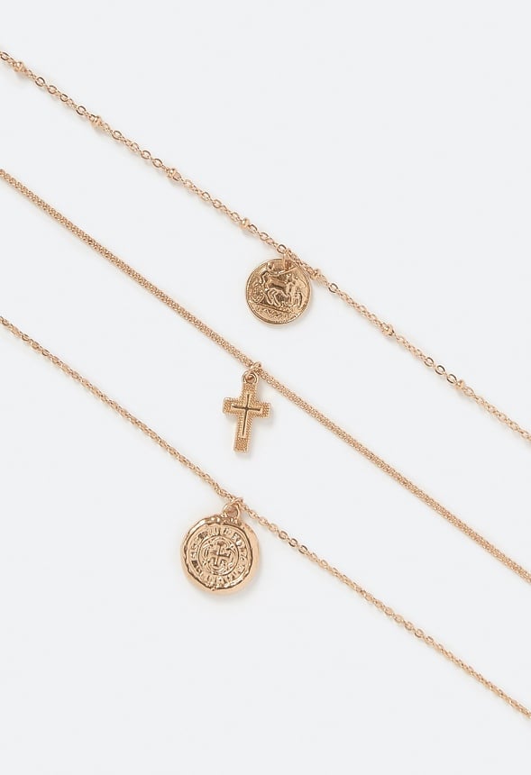 Kori Fine Layered Coin and Cross Necklace Gold