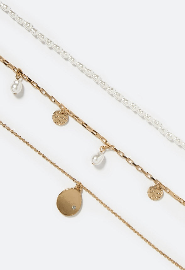 Kairi Organic Pearl and Mini Disc Layered Necklace Cream/Gold 