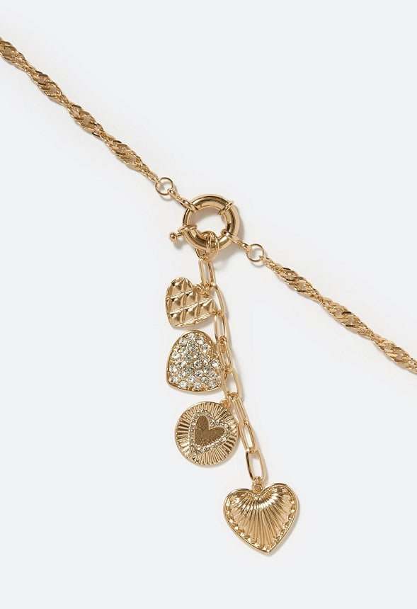 Kira Mixed Heart Charm Necklace Crystal/Gold